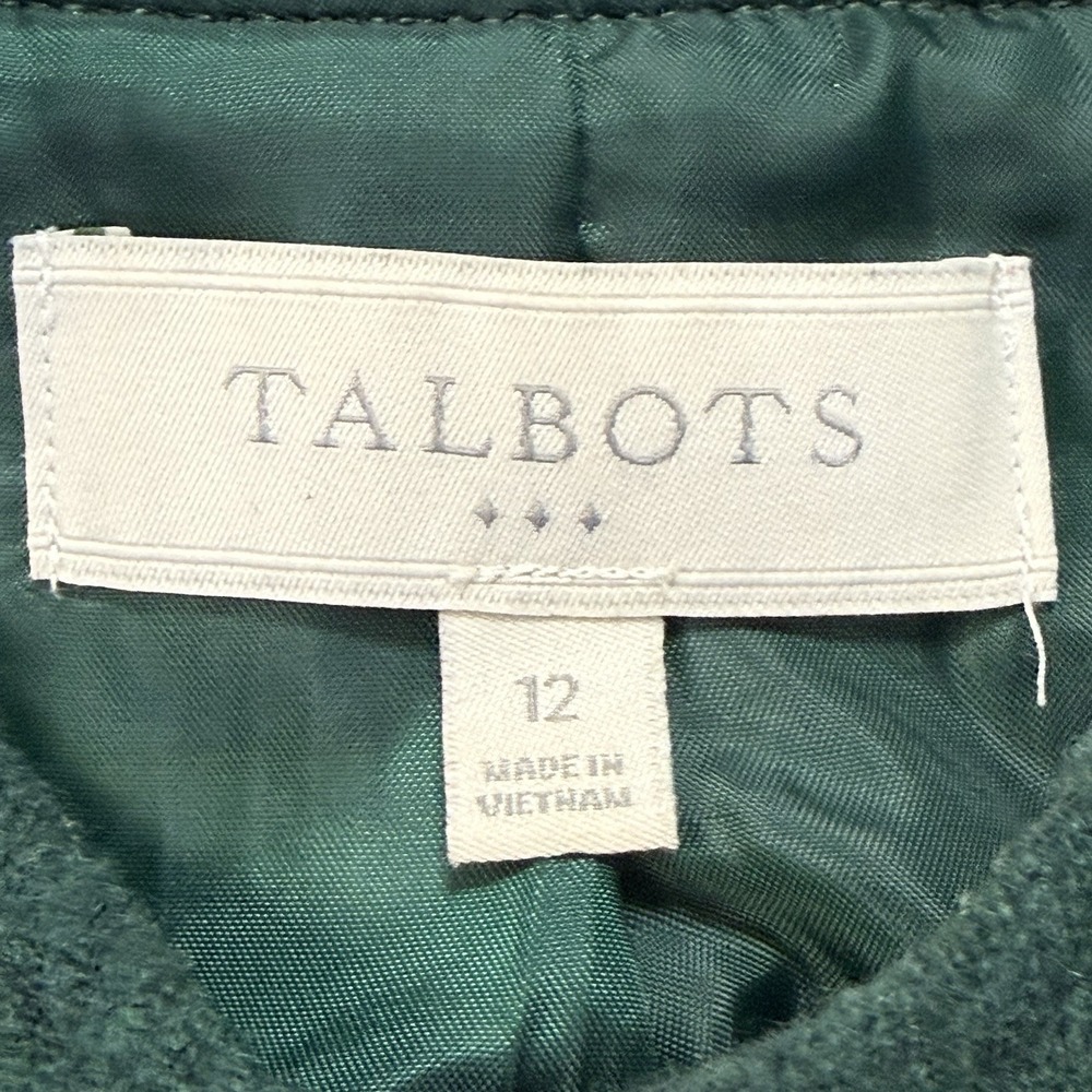 Talbots Jacket Womens Sz 12 Green Wool Blend Stand Collar‎ Patch Pockets Classic - Picture 6 of 8